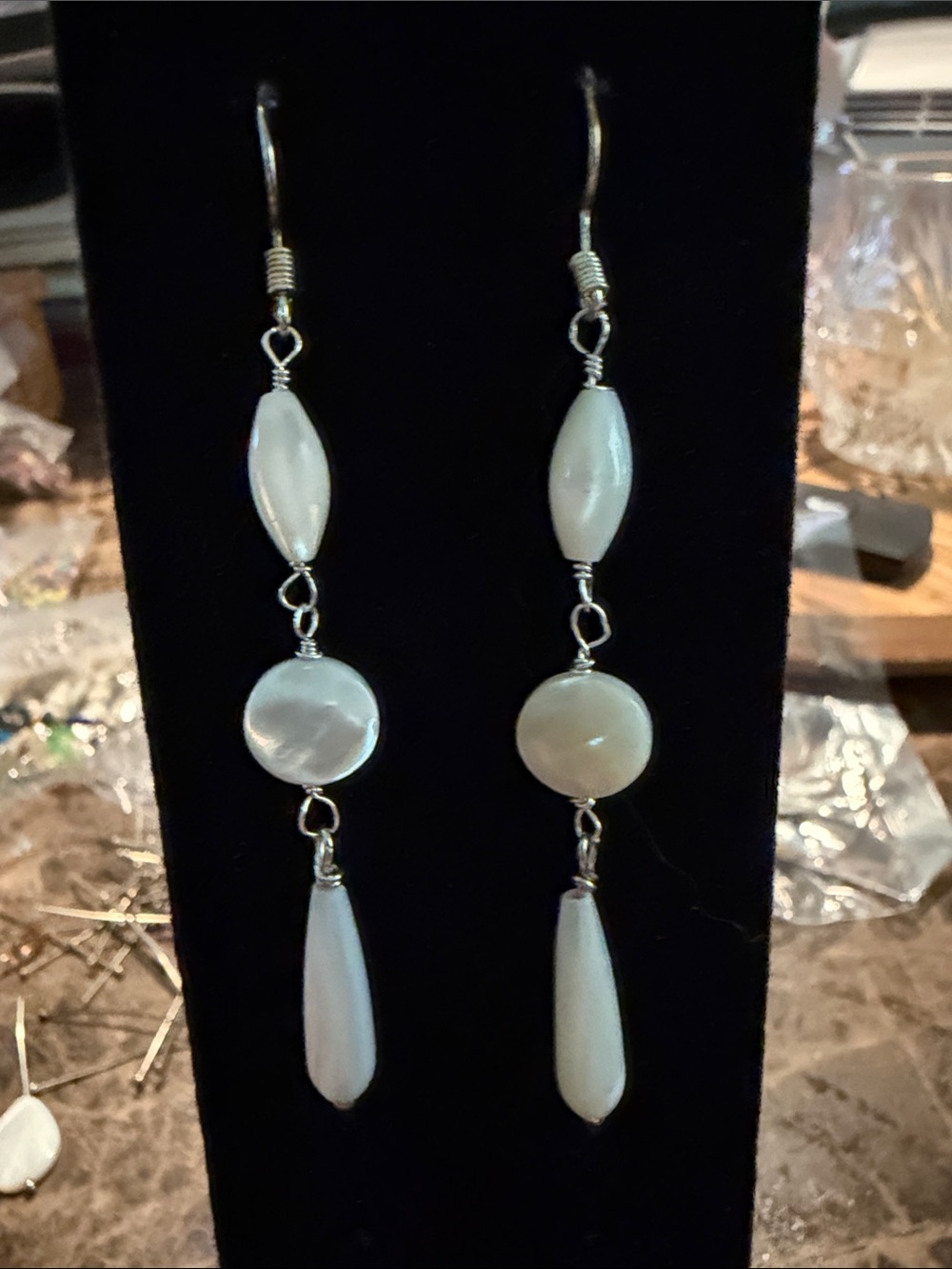 White Mother-of-Pearl Drop Earrings sterling silver exquisite on the ears